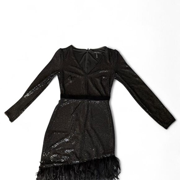 BCBG Maxazria Black Sequin and Feather Cocktail Dress Size S - Picture 4 of 10